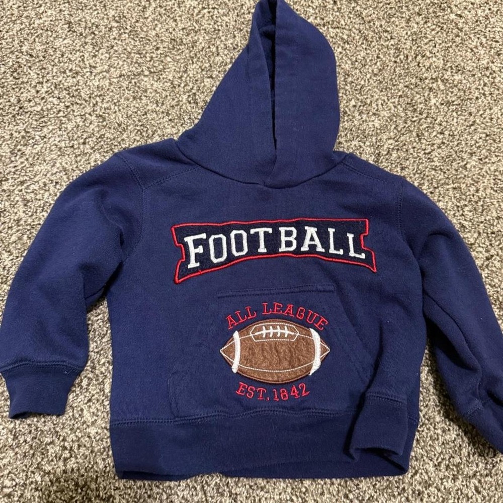 Vintage Navy blue football hoodie with football graphic and 'FOOTBALL' text 18mo